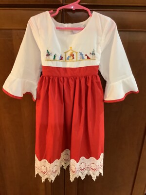 EUC Girls Embroidered Christmas Nativity Scene Dress 6T | eBay