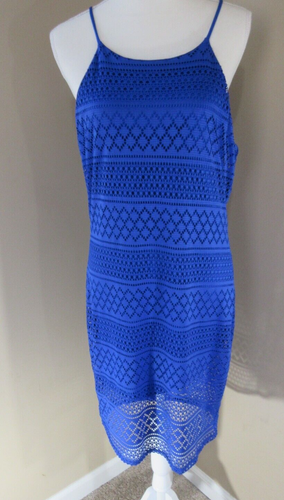 Poetry One Fine Day Dress Women XL Blue Opal Lined Sleeveless Crochet Summer