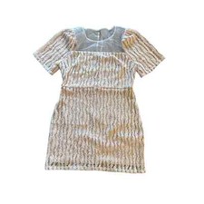 Women L Lulu's Smile a Minute White Embroidered Mesh Short Sleeve Mini Dress