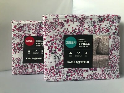 Karl Lagerfeld Red Flowers Printed Queen or King Sheet Set