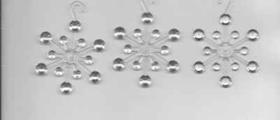 3 Vintage Atomic Snowflake Christmas Ornaments 2-1/4  Plastic