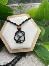 30" Braided Black Cord Necklace With Quartz Chakra Crystal Natural Stone A4658