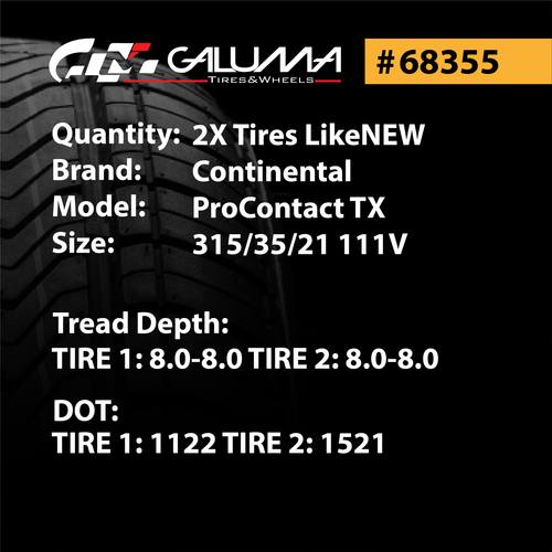 2X Tires LikeNEW Continental ProContact TX 315/35/21 315/35R21 3153521 #68355 - Picture 2 of 15