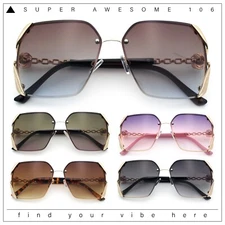 Womens Rimless Metal Rim Rectangle Butterfly Luxe Fashion Sunglasses