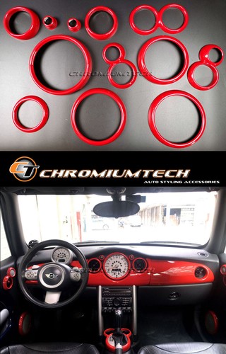 01 06 Bmw Mini Cooper S One R50 R52 R53 Interieur Rouge Cadran Trim Kit 12pc Ebay