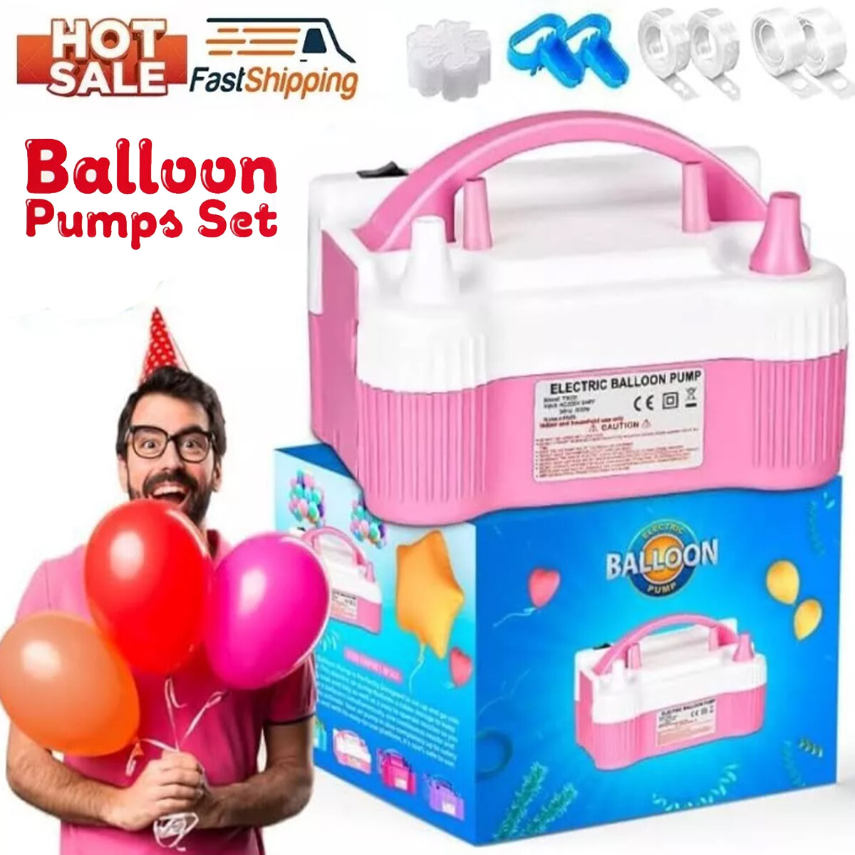 Electric Balloon Inflator Air Pump Massive Balloons Blower Dual Nozzle US PLUG