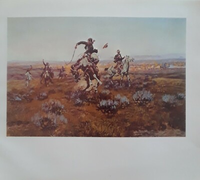 Charles M.Russell, ''A BAD ONE'' Cowboy, Bronk - Western Art Print, 9 x 11