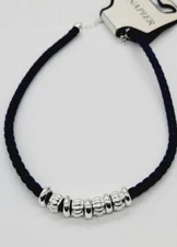 Napier Necklace Silver Tone Blue CORD Beaded Vintage 19 in