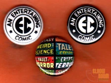 Set of three 1" EC Comics logo pins buttons Vault Crypt Horror 