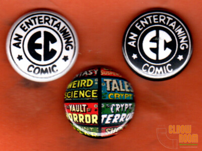 Set of three 1'' EC Comics logo pins buttons Vault Crypt Horror 