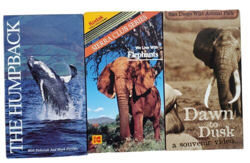 VHS Video Tapes Lot of 3 Humpback Whale Elephant Lover David Niven  - Afbeelding 1 van 9
