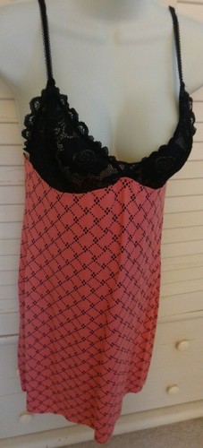 Gilligan O'Malleyđź’—Sexy Black/Peach Sleepwear Nightgown w/ Black Lace Bust *Sz S - Picture 3 of 6