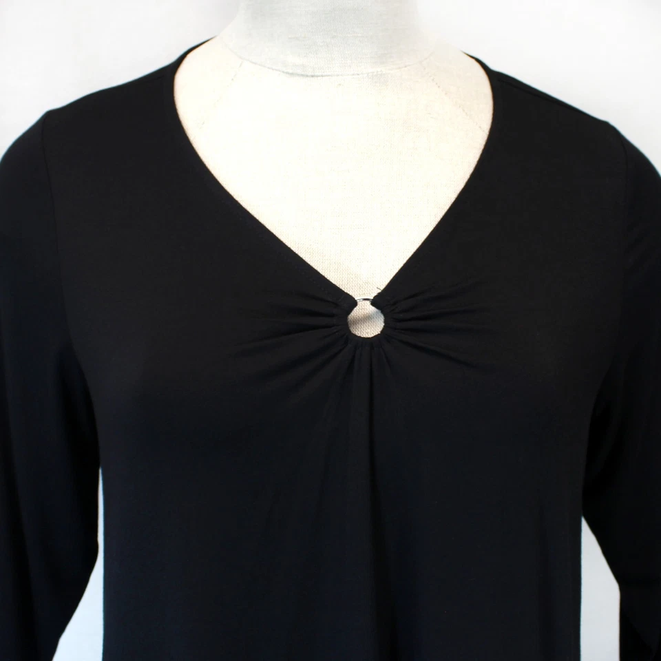 Blusa Top Cable & Gauge Mujer Plus Negra Cuello en V Manga 3/4 1X Foto 3 de 4