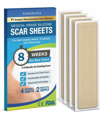 Admirada scar sheets silicone patches for scars silicone strips Premium 4 Pack