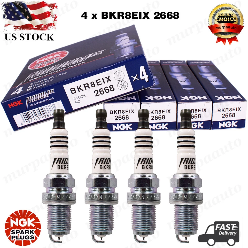 4 PIEZAS Nuevas Bujías de Iridio BKR8EIX 2668 NGK Carreras Frías EE. UU. Foto 2 de 4