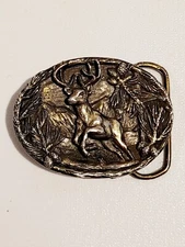 VINTAGE BRASS BUCK DEER BELT BUCKLE- BY THE GREAT AMERICAN BUCKLE CO-1980'S