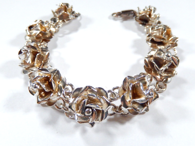 VINTAGE~ Taxco Sterling Silver 3D Rose Bracelet Marked TC-18 925