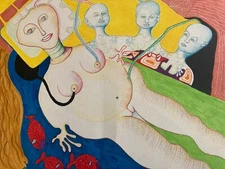 Very Beautiful Watercolor Portrait Chapman 1971 Drawing Outsider Art To Identify