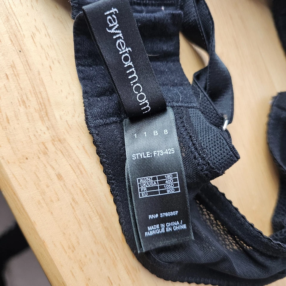 Sujetador Fayreform Mujer 40D Negro Malla Con Aros Encaje Sin Forro Foto 3 de 4