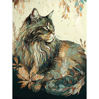 Maine Coon Katze Blumenmuster Aquarell riesig Wandbild Poster Druck riesig