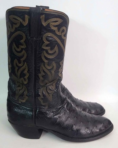Vtg Lucchese San Antonio Black Full Quill Ostrich Cowboy Western Boots 10 D - Picture 2 of 11