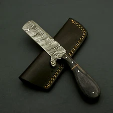 Custom Handmade Damascus Steel EDC Bull Cutter Knife Paka Wood Handle W/ Sheath
