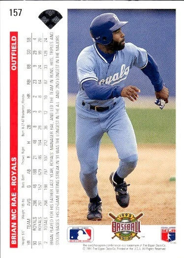 1992 Upper Deck #157 Brian McRae - Image 2 of 2