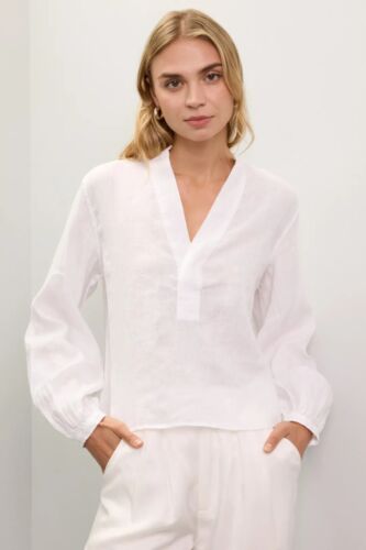Lauren Ralph Lauren Sina Long Sleeve White 100% Linen Small Luxe - Picture 2 of 9