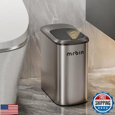 MRBIN Stainless Steel Motion Sensor Bathroom Trash Can, 10L / 2.6gal Slim Sma