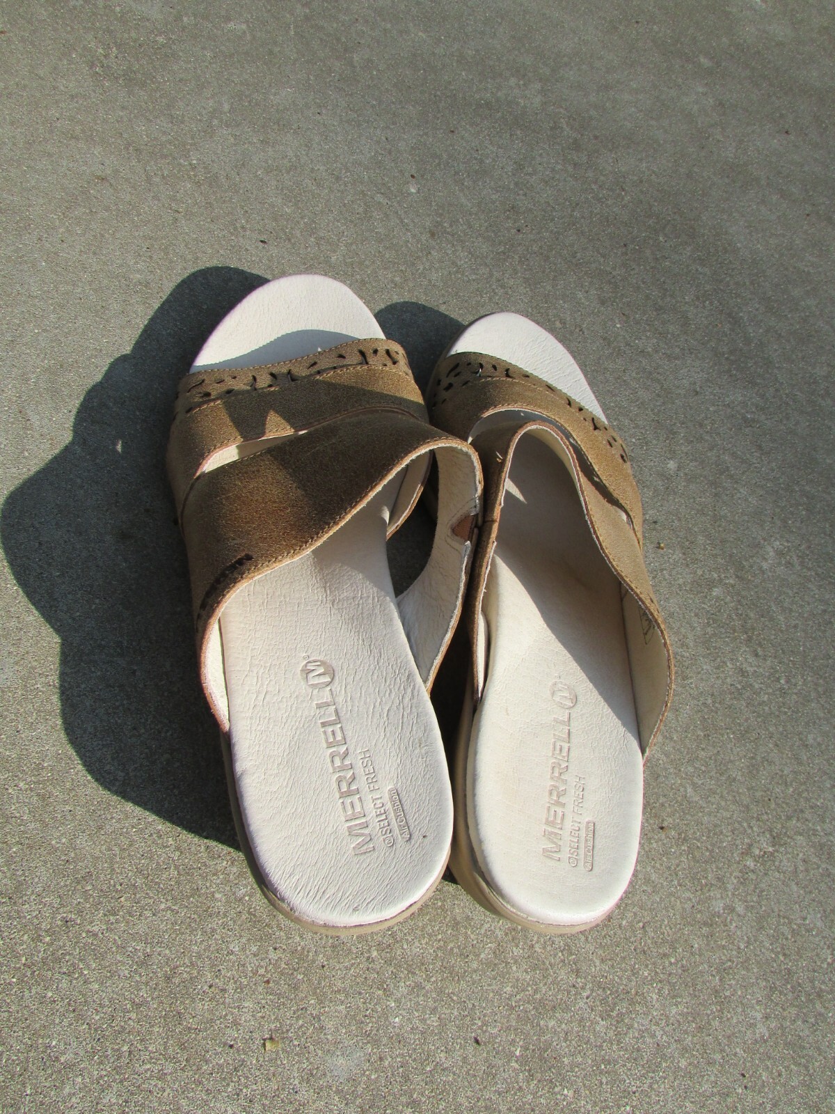 MERRELL Select Fresh Air Cushioin avena pelle paglia punta aperta slide sandalo taglia 9
