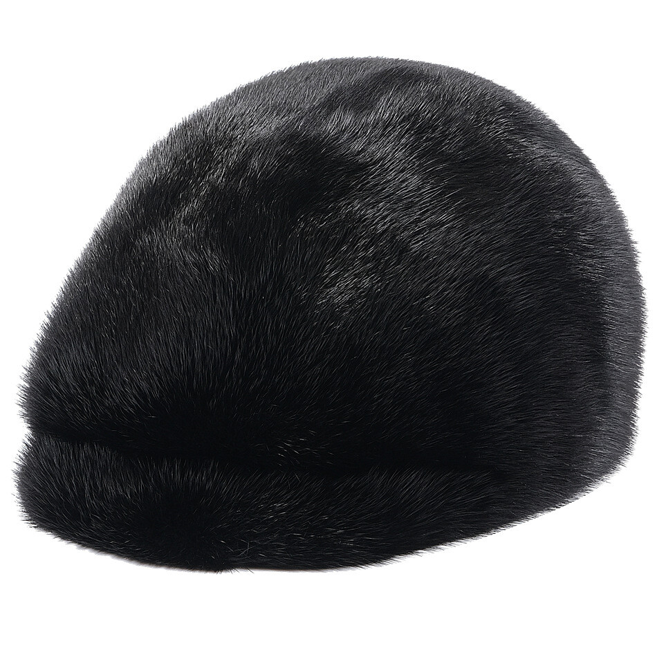 Men's 100% Real Mink Fur Winter Fedora Hat - Warm Beret Style, Solid Color, Lined