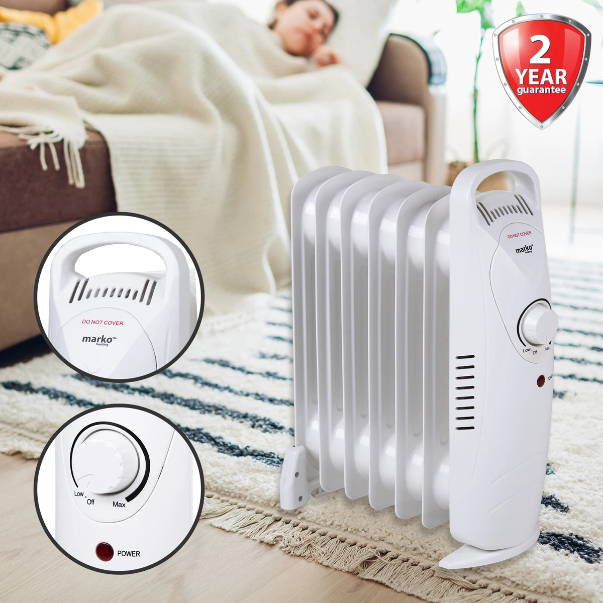 Mini Oil Filled Radiator Portable Fin Electric Home Heater Adjustable  Thermostat | eBay