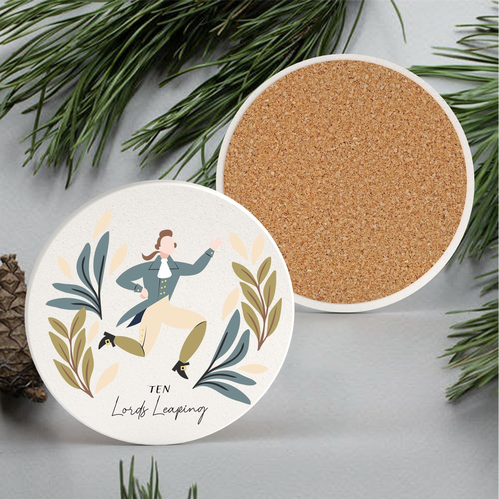 The Twelve Days Of Christmas Ten Lords Leeping Illustration Ceramic Coaster