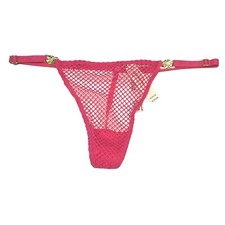 NWT VICTORIA'S SECRET V String Pantie Sz XS-S-M-L-XL Pink Fish Net Gold Accents