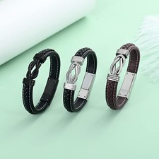 Infinity Locket Leather Bangle Funeral Urn Bracelet Cremation Jewelry for Ashes