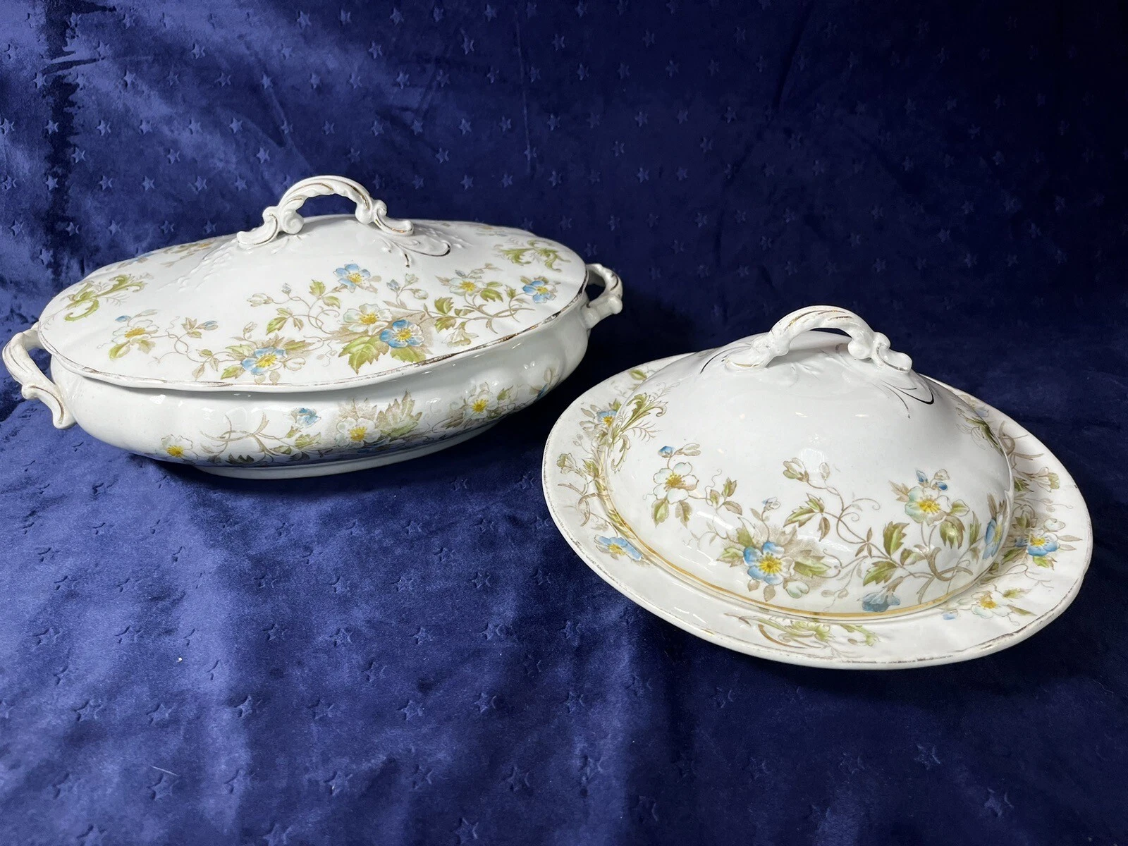 Antique SEVERN Oval Serving Dish & Round Butter/Cheese Dish Crescent Pottery Co.