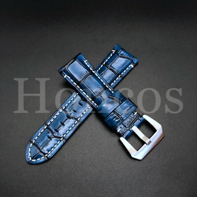24 MM Blue Leather Alligator Watch Band Strap Fits for Panerai PAM GMT 