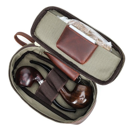 Bolsa de cuero genuino para pipa estuche de transporte bolsa de viaje accesorios para fumar - Imagen 5 de 5