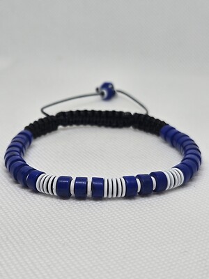 beaded braided handmade bracelet with blue porcelain  and natural hematite stone