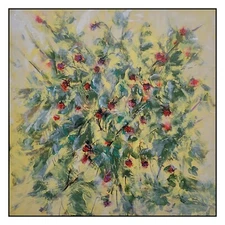 Art Oil Painting Original Large 24" Floral Flowers Bush American Raspberry Kravt