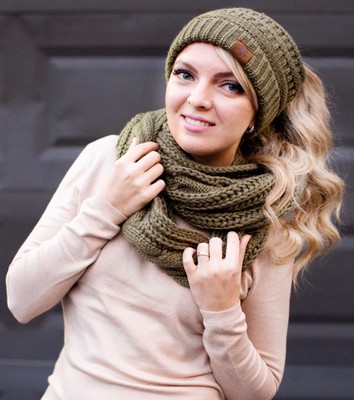 New Ponytail Beanie Softest Stretch Cable Messy Bun Knit Hat