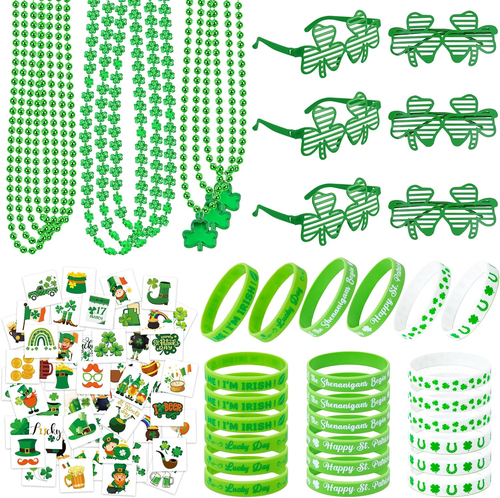140PCS St Patricks Day Accessories, St. Patrick'S Day Glasses Bracelets Tattoos