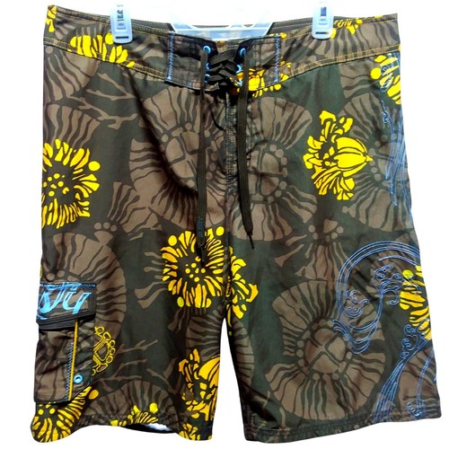 Rusty Floral Boardshorts Schwimmen Skateboard braun gelb Akzente Herren Gr. 36
