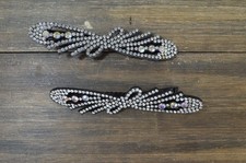 Vintage Hair Clip Lot Plastic Aurora Borealis Clear Rhinestone on Soft Felt Bow