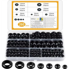 260 Pcs Rubber Grommets Kits 7 Assorted Sizes Black Electrical Cable Holes