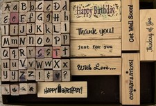 Set Of Capital  Lower Alphabet Letters And Greeting Card Themed Rubber Stamps
