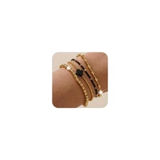 4PCS/Set Black Cross 14K Gold Ball Beaded Bracelets Stack for Women,Handmade Boh