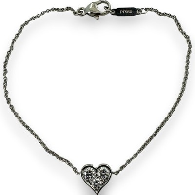 Tiffany & Co 2015 950 Platinum and Diamond Heart Dainty Station Bracelet