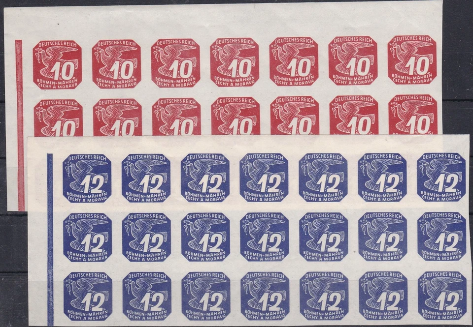 Satz Zeitungsmarken Böhmen & Mähren, Mi-Nr. 117 - 125 ** postfrisch / Bogenteile - Bild 3 von 4