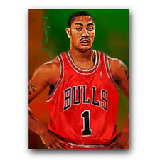 Derrick Rose #2 Art Card Limited 44/100 Edward Vela Signed (Chicago Bulls)